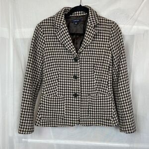 Land's End 100% wool houndstooth blazer sz 4 preppy academia office workwear